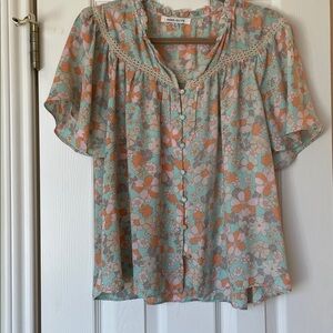 Retro Vintage Floral Rose & Olive Top